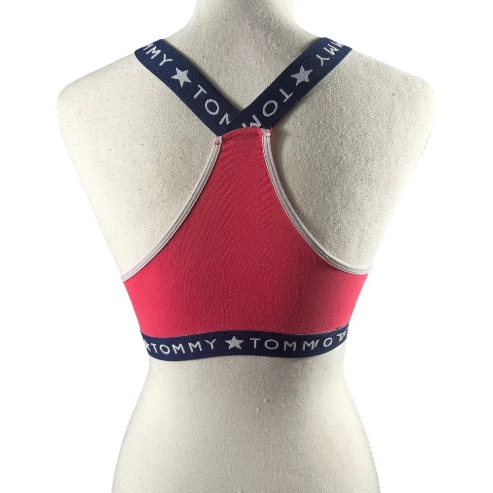 Tommy Hilfiger Sports Bra Girls XL Pink Coral‎ Colorblock Logo Star Straps